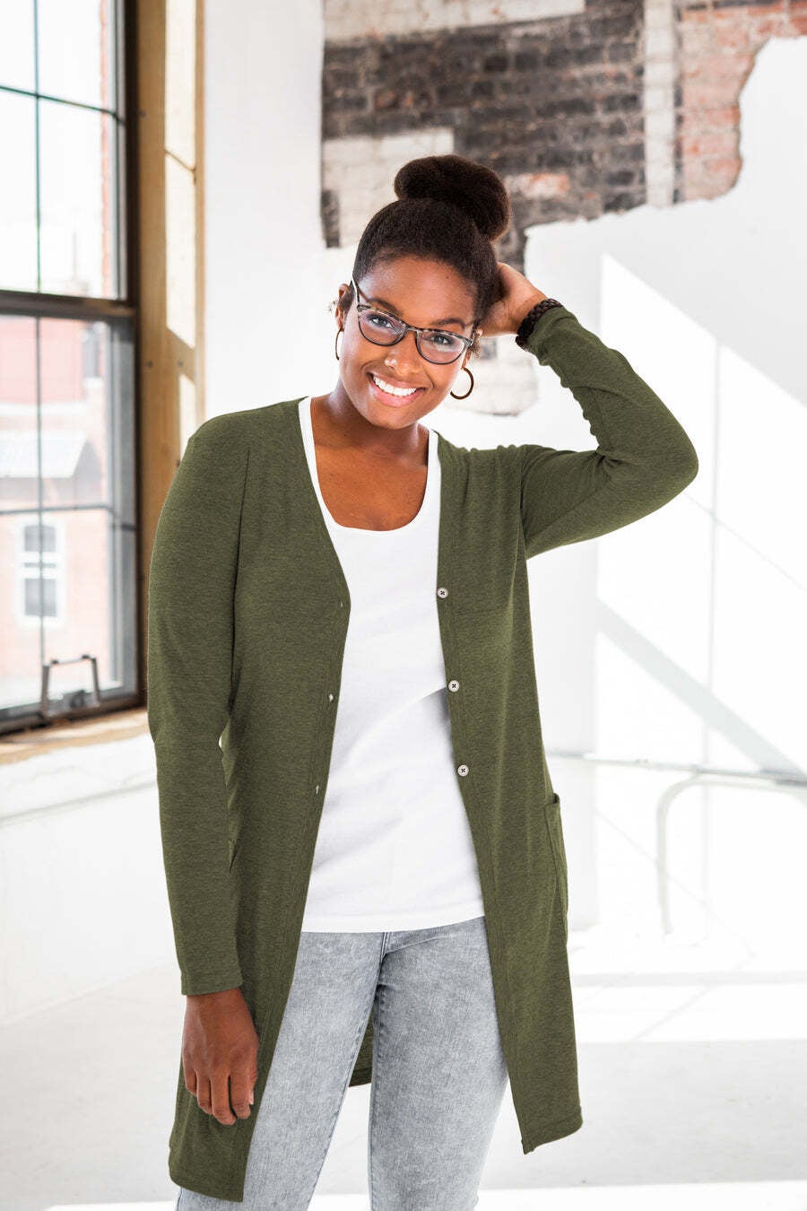 Ladies Comfy Cardigan Olive Shop Fair Trade at Zwazo Nich Bird Nest